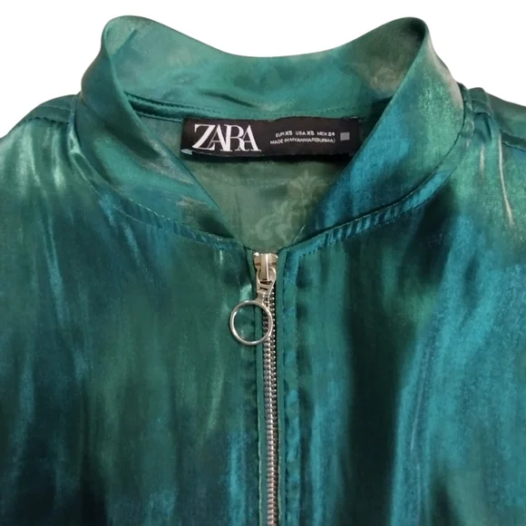 TEMPORARY PRICE REDUCTION EUC Zara Green sheer bomber style jacket Size XS - Picture 1 of 6
